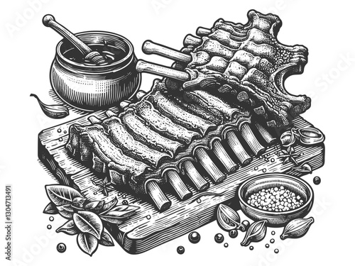 Barbecue Ribs with Fries and Sauce vector