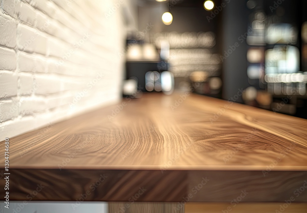 Naklejka premium Wooden bar counter in a modern cafe