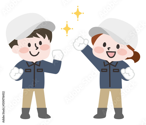 外で作業をする男性と女性 