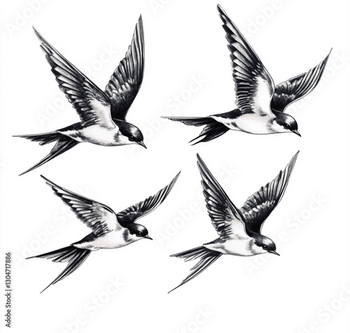 Wallpaper Mural black and white flying swallows on white background for a tattoo project Torontodigital.ca