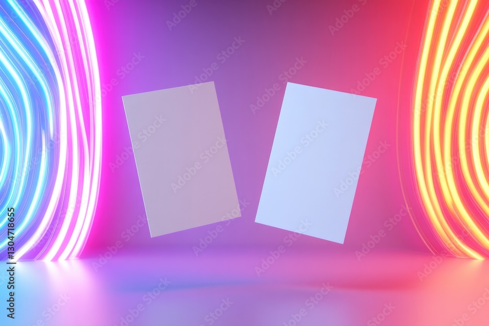 Fototapeta premium Dynamic interplay of bright neon lights creates an engaging back