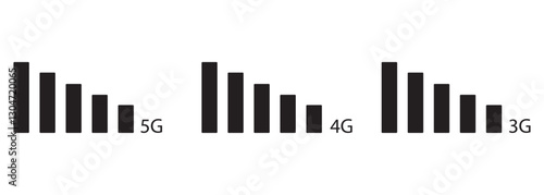 3G, 4G, 5G vector icon symbols mobile internet network. Connection Internet signal sign. Visualization signal quality. 3G, 4G 5G Vector Icons. Signal strength icons. 3g, 4g, 5g internet vector