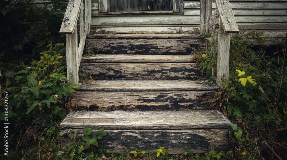 Weathered Wooden Steps Leading To Old House Weathered Wooden Steps Leading To Old House