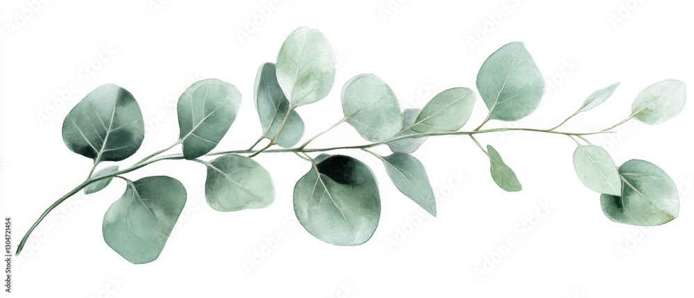Obraz premium Graceful Eucalyptus Branch Watercolor Painting on White Background for Botanical Designs and Artistic Compositions