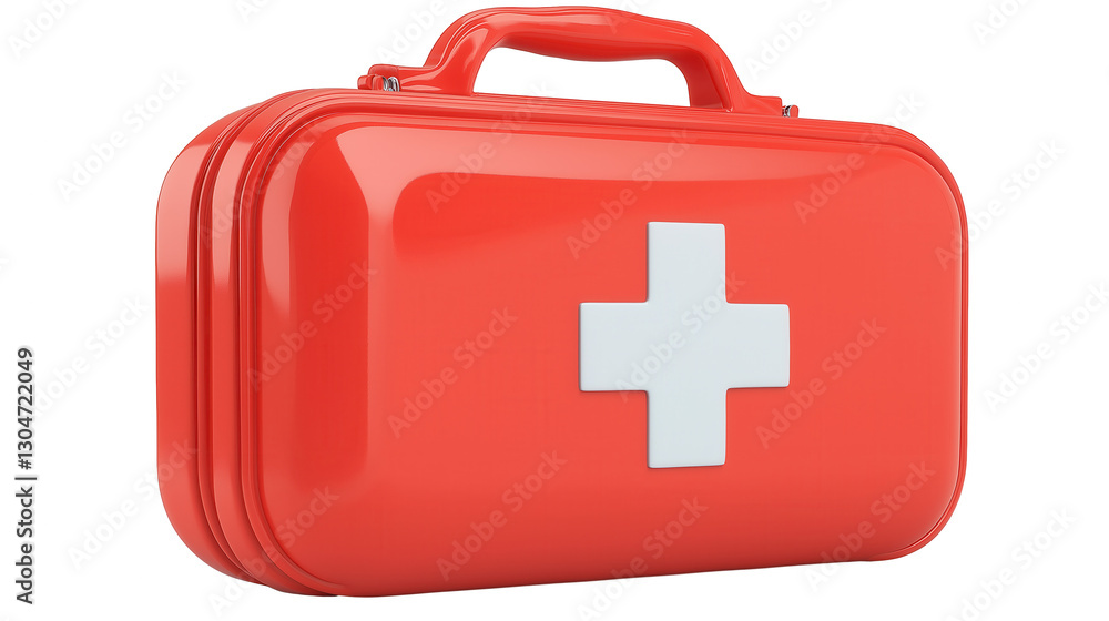 a red first aid kit, featuring a prominent white cross symbol. This kit represents safety, emergency response, and medical assistance. a red first aid kit, featuring a prominent white cross symbol. This kit represents safety, emergency response, and medical assistance.