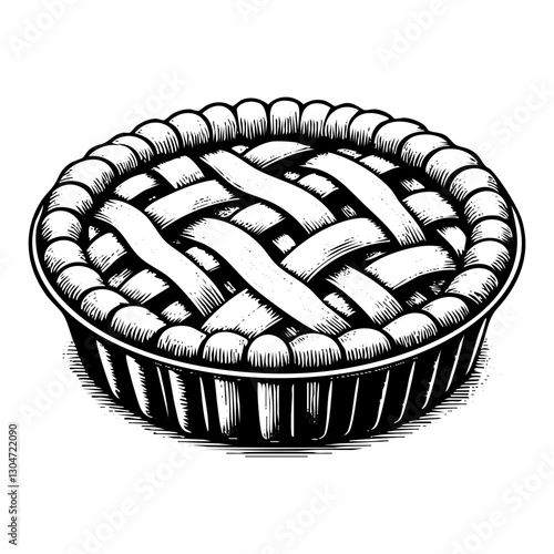 Pie sketch engraving black and white outline. Scratch board imitation.