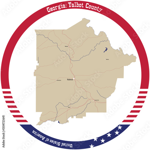 Map of Talbot County in Georgia, USA arranged in a circle.