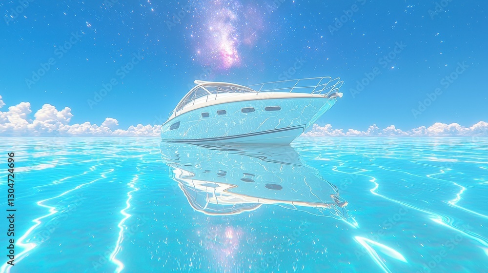 Obraz premium Elegant Yacht Floating on Serene Turquoise Water Under Starry Sky