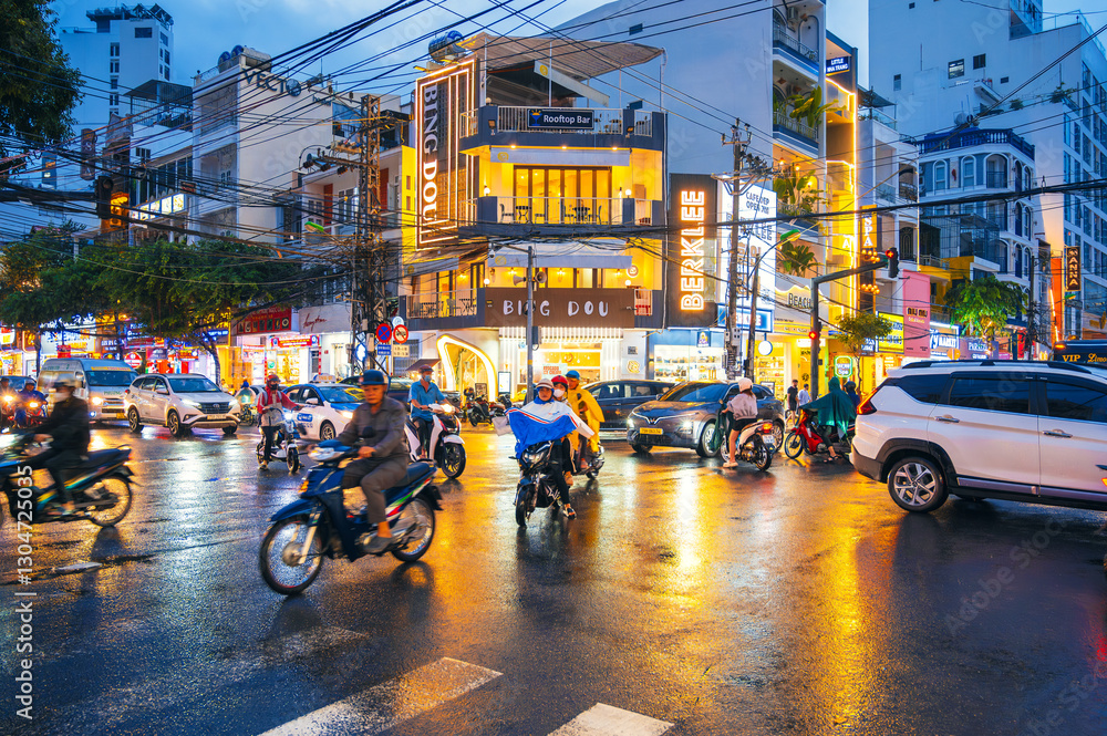 custom made wallpaper toronto digitalCars, houses and street life at night in Nha Trang city. Nha Trang, Vietnam - December 11, 2024