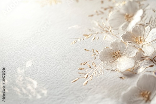Delicate White Flowers with Gold Accents on Textured Paper Background