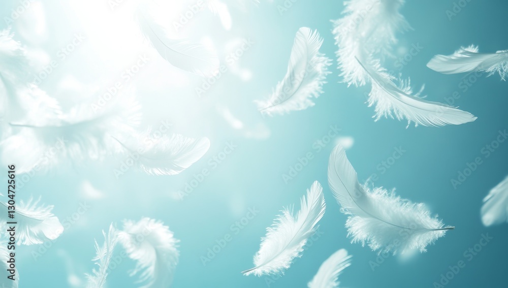 Fototapeta premium White Feathers Floating in Teal Light