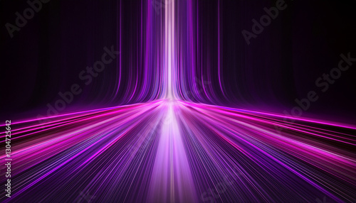 Neon purple speed rays on the dark asphalt, velocity light neon purple pink flow, zoom in motion effect, purple glow speed lines, colorful light trails, stripes on black background.