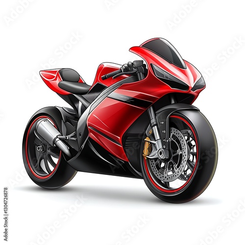 Red Sportbike: A sleek, crimson sportbike with a black and red paint scheme, glistening under a studio light, exudes power and speed. photo