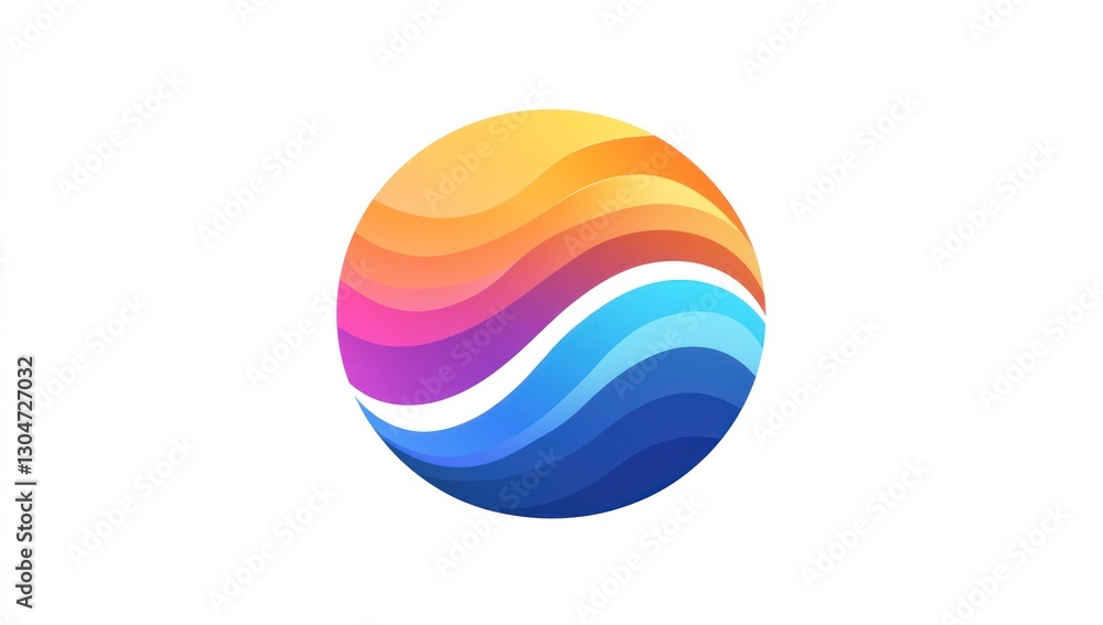 Abstract gradient flowing waves within a circle shape against a clean white backdrop illustration Abstract gradient flowing waves within a circle shape against a clean white backdrop illustration