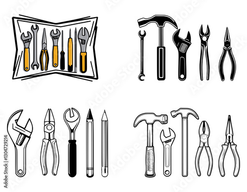 Construction building tools vector icon set