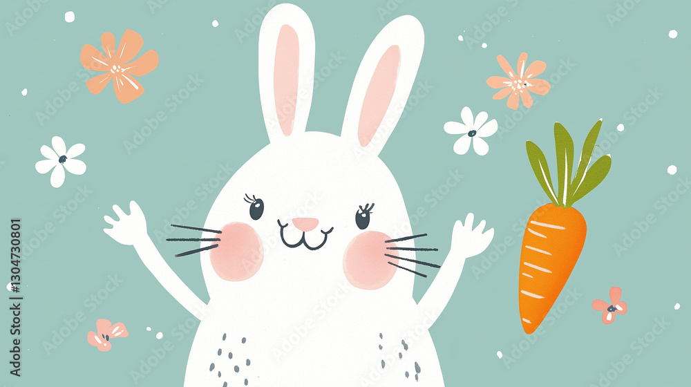 Fototapeta premium Cute Bunny with Flowers 
