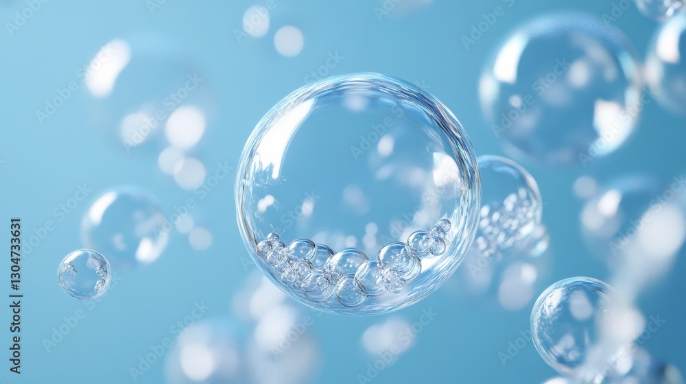 A captivating 3d illustration showcasing a cluster of floating water bubbles A captivating 3d illustration showcasing a cluster of floating water bubbles
