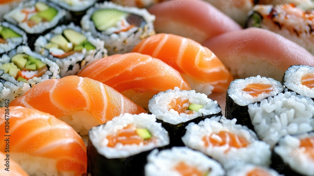 Delicious Assortment of Fresh Sushi Rolls and Sashimi Platter Delicious Assortment of Fresh Sushi Rolls and Sashimi Platter