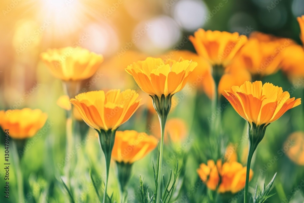 Bright orange flowers in a garden, sunny day, natural background Bright orange flowers in a garden, sunny day, natural background