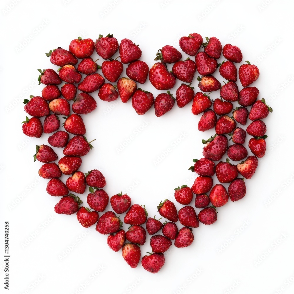 Obraz premium Romantic Heart Shape Arrangement of Fresh Red Strawberries on White Background