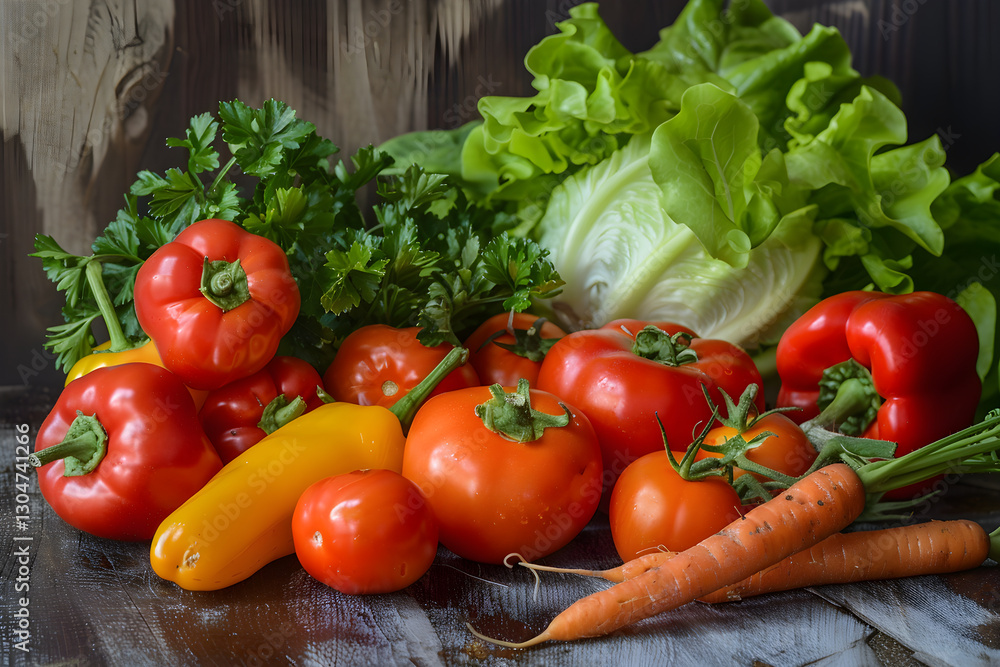 Vibrant Fresh Vegetables on Wooden Table - Healthy Eating and Organic Farming Vibrant Fresh Vegetables on Wooden Table - Healthy Eating and Organic Farming