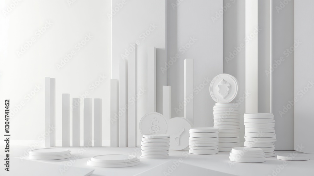Abstract white stacks, data visualization, modern design Abstract white stacks, data visualization, modern design
