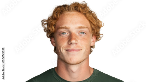 a young man with red hair looking at camera,smiling