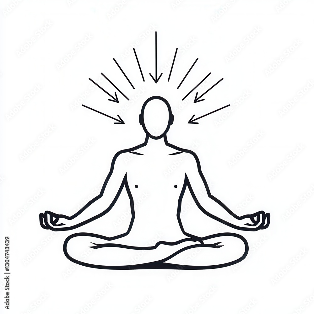 Mindfulness Meditation Line Art Illustration of Person in Lotus Pose Receiving Energy Mindfulness Meditation Line Art Illustration of Person in Lotus Pose Receiving Energy