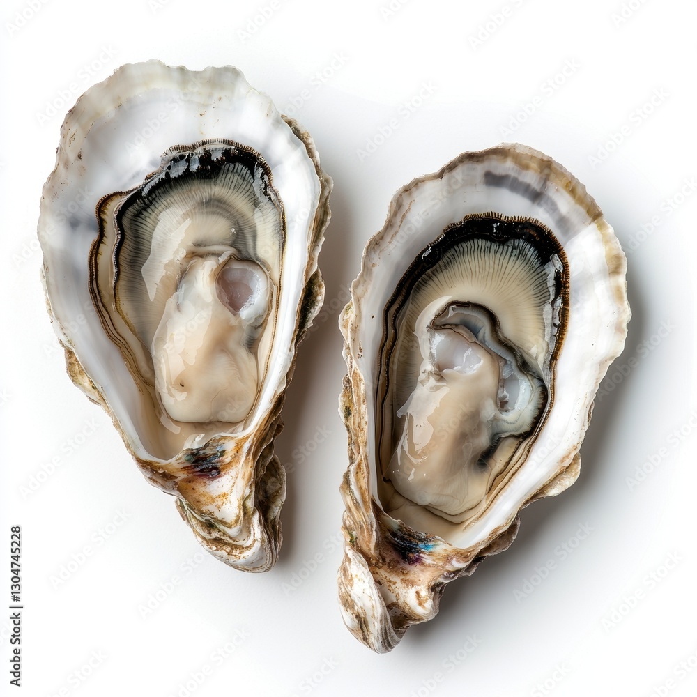 Two Fresh Raw Oysters on White Background Close Up Seafood Delicacy Two Fresh Raw Oysters on White Background Close Up Seafood Delicacy