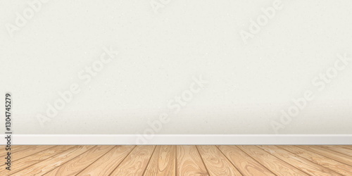 Empty room with old white cement wall and whitewashed wooden floor  graphic illustration.