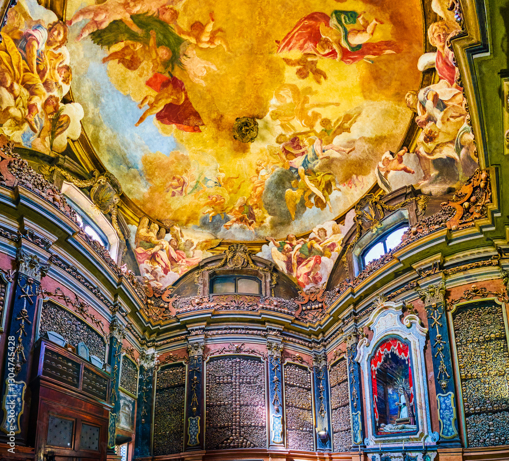 Huge vault frescoe in ossary of San Bernardino alle Ossa Church in Milan, Italy