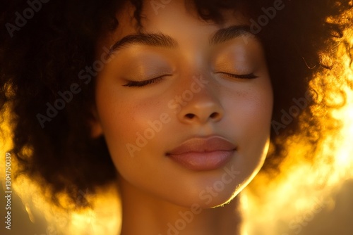 Wallpaper Mural Young model closing eyes enjoying golden hour light Torontodigital.ca