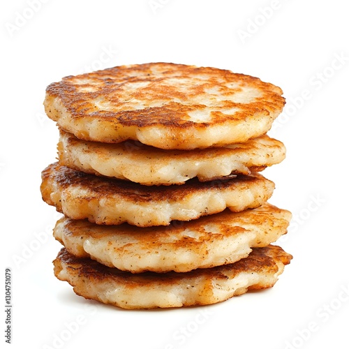 Golden Boxty Potato Pancakes Stacked in a Close-Up View, Isolated on White Background photo