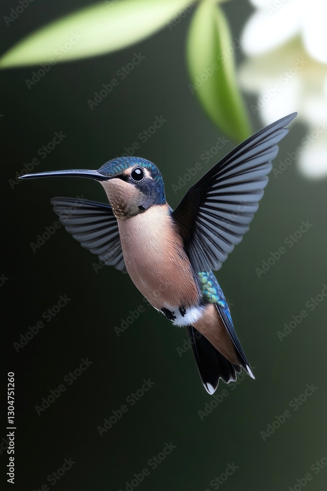 Fototapeta premium Colorful hummingbird flits gracefully among delicate blossoms, s