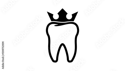 Teeth with crown, black isolated silhouette