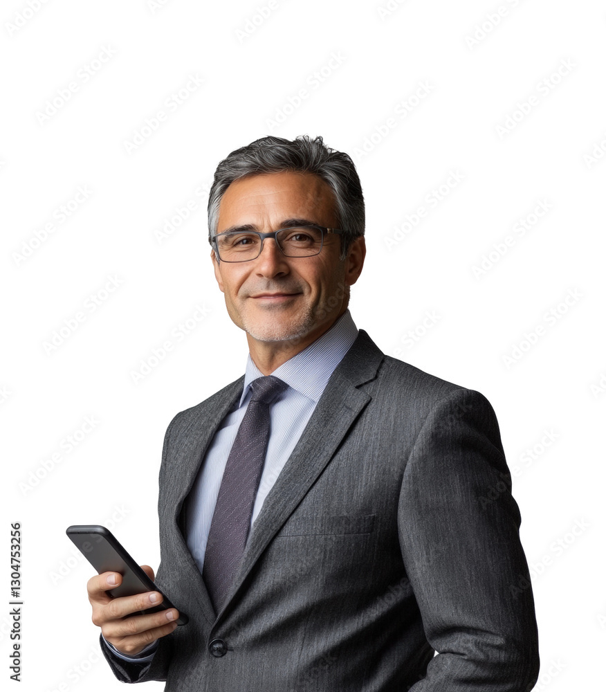 Office portrait business professional with phone isolated on transparent background png Office portrait business professional with phone isolated on transparent background png