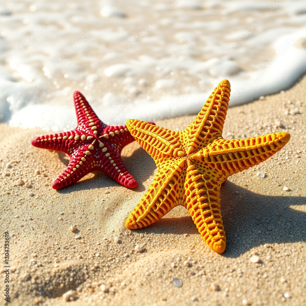 Summer Beach Scene: Colorful Starfish Summer Beach Scene: Colorful Starfish