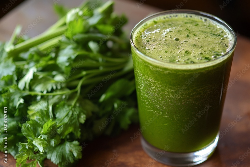 Fresh parsley being used to prepare healthy green juice Fresh parsley being used to prepare healthy green juice