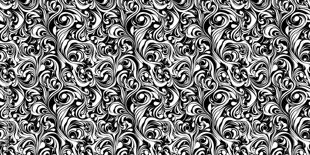 Intricate black and white swirling floral pattern in seamless tile design for artistic backgrounds. pattern artistic Intricate black and white swirling floral pattern in seamless tile design for artistic backgrounds. pattern artistic