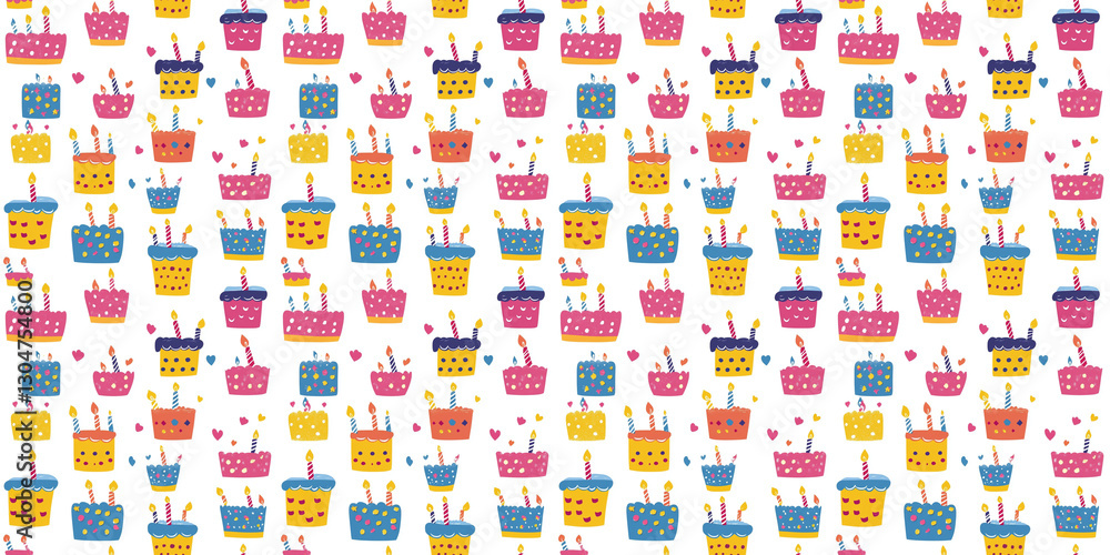 Fototapeta premium Colorful birthday cake pattern for celebration backgrounds and party decorations. pattern birthday