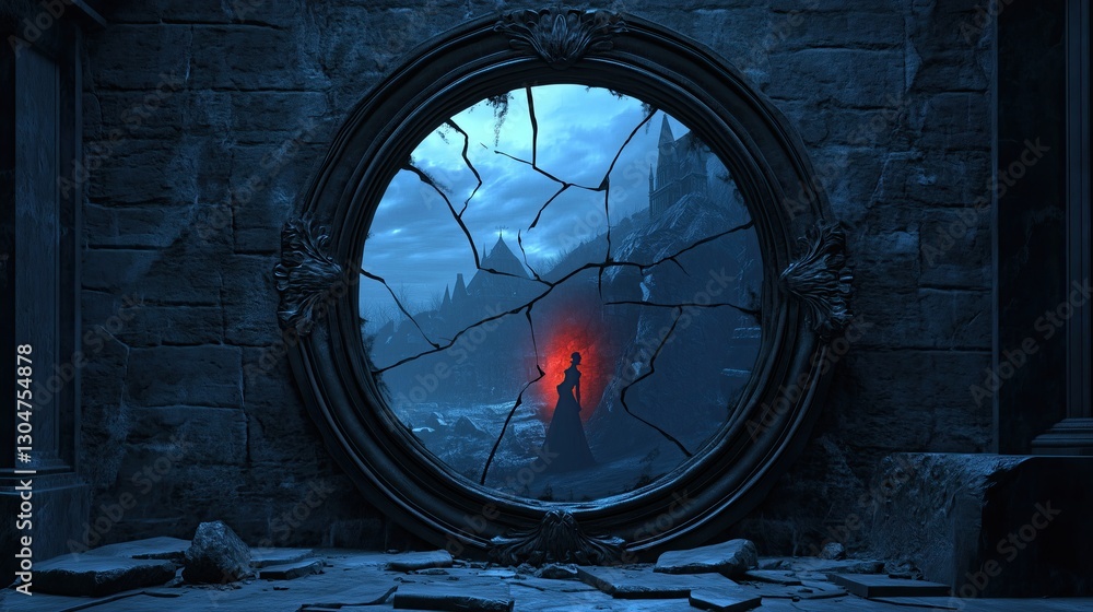 Obraz premium A haunting view through a shattered mirror.