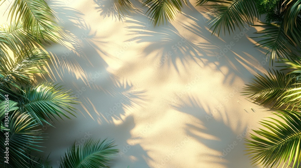 Obraz premium Tropical palm leaves shadows on beige surface, sunlight, design background, graphic resources