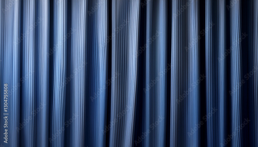 Obraz premium Vibrant drapes featuring shades of blue and white arranged in vertical pleats, ideal for interior design, home decor, and themes requiring an elegant and minimalist aesthetic