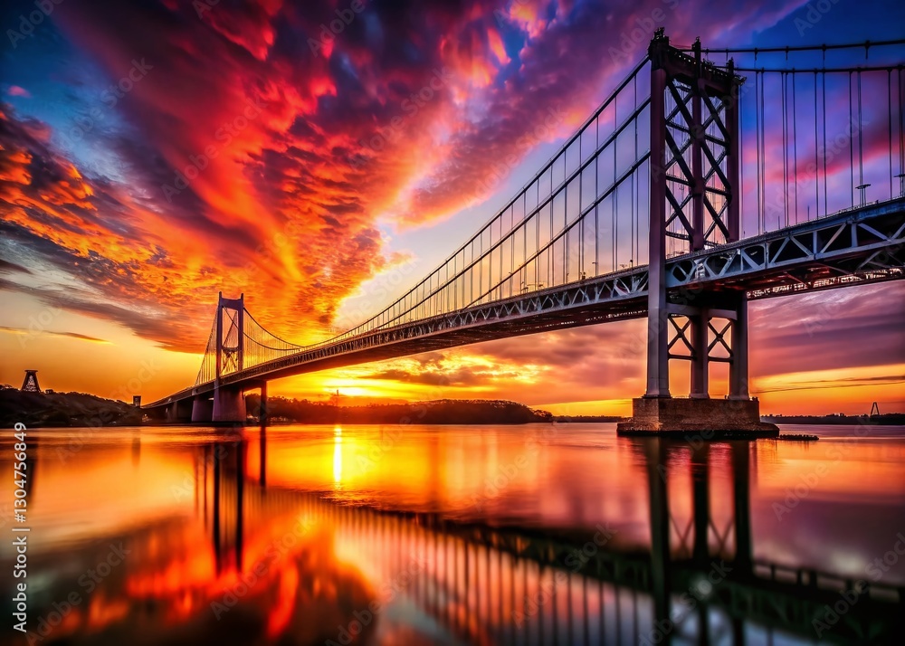 Obraz premium Silhouette of Scenic Washington Bridge 3 at Sunset, Dramatic Sky