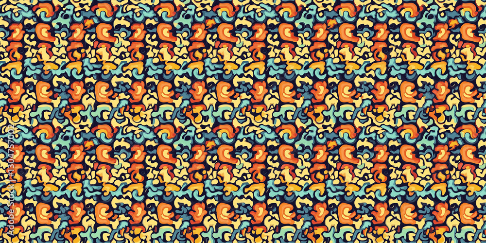 Fototapeta premium Colorful seamless pattern featuring abstract shapes and vibrant colors in a modern design aesthetic. Pattern Crazy