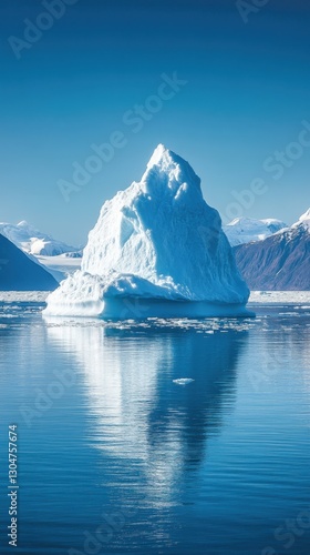 Wallpaper Mural Majestic iceberg floating in serene arctic waters with snowy mountain backdrop and clear blue sky Torontodigital.ca