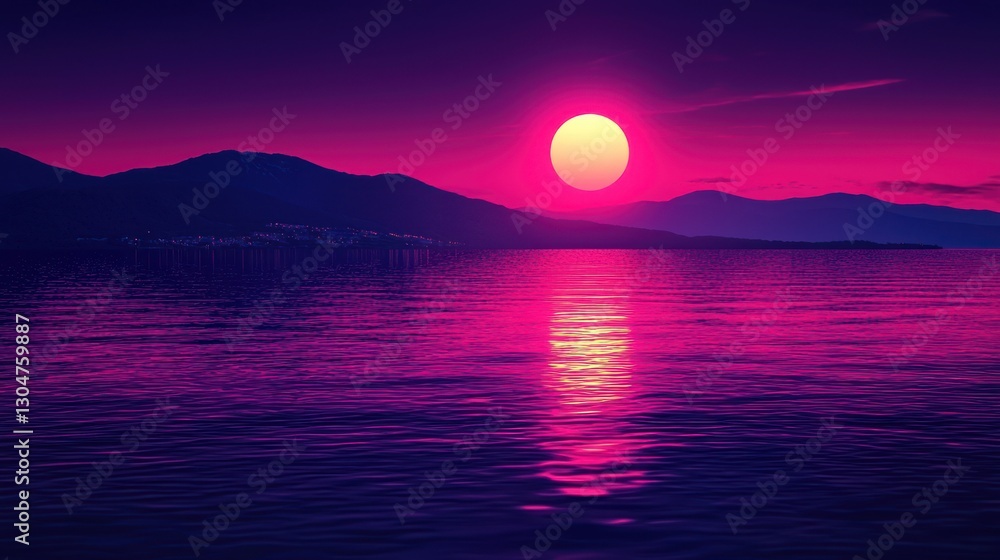 Naklejka premium Vivid sunset over mountains and sea