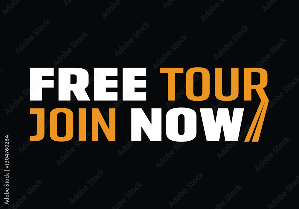 Fototapeta premium Free Tour, Join Now text based logo minimal road trip travel logo on black background