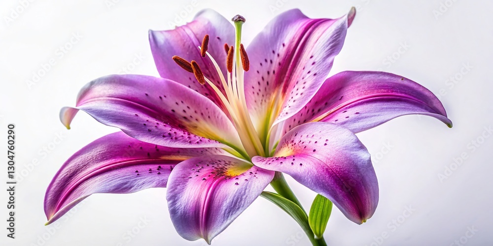 Naklejka premium Single Violet Polypetalous Lily Bloom on White Background - Delicate Floral Photography