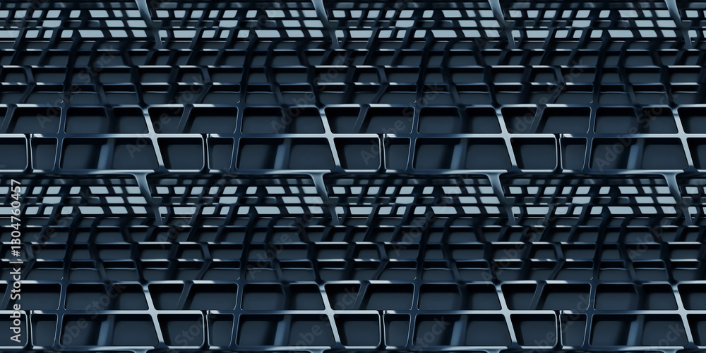Fototapeta premium Seamless black and silver geometric pattern showcasing a modern architectural design. 3d grid background